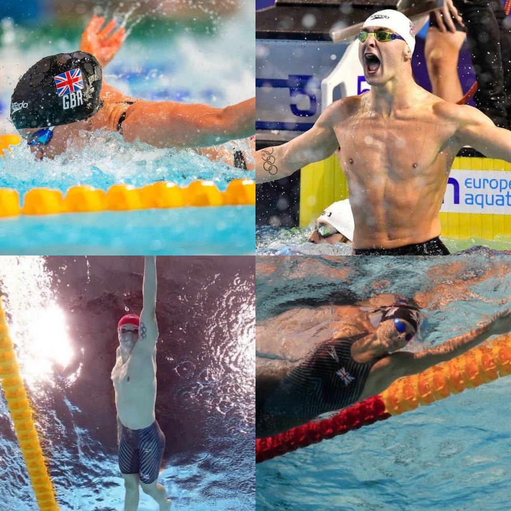 Four small images of Team GB swimmers