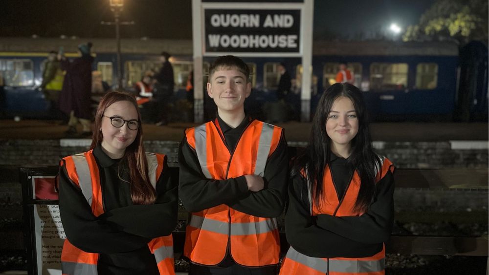 Grace, Bradley, and Lily at the Quorn and Woodhouse Railway Station