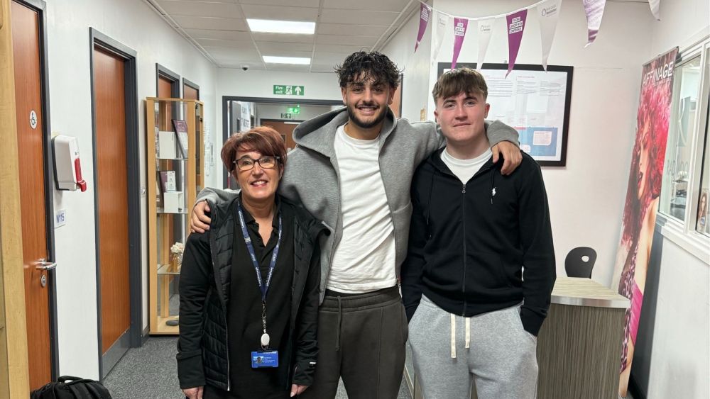 L-R: Lecturer Kerie Mooney, alum Sam Buckby, and current student James Stacey